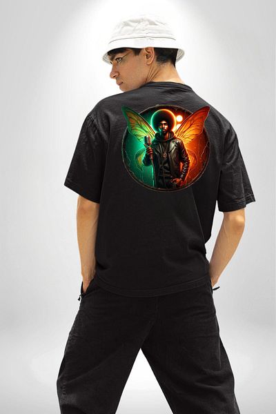 Angemiel Music Art Men's Butterfly Custom Design Black Oversize Women's Men's Front and Back Printed T-Shirt