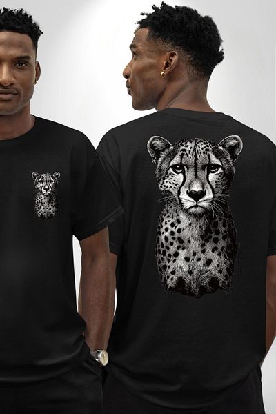 Angemiel Leopard Black White Black Oversize Women's Men's Front and Back Printed T-Shirt