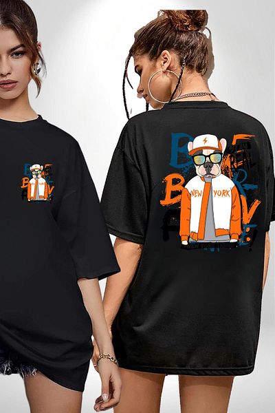 Angemiel Orange White Sport Jacket French Bulldog Dog Black Oversize Women Men Front and Back Printed T-Shirt