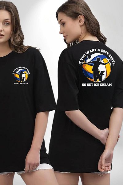 Angemiel Fun Volleyball Summer Black Oversize Women Men Front and Back Printed T-Shirt
