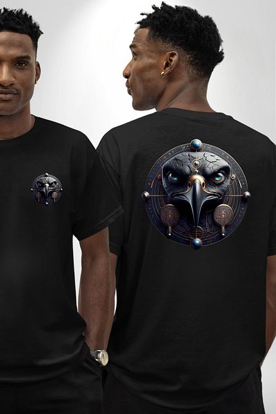 Angemiel Horus God of the Sky Kingdom and Protection Egypt Black Oversize Women Men Front and Back Printed T-Shirt