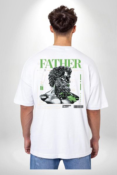 Angemiel Mythological Leader Modern Dad Design White Oversize Women's Men's Front and Back Printed T-Shirt