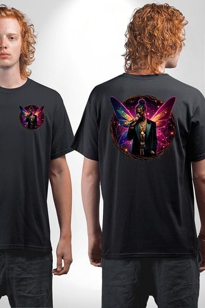 Angemiel Men's Hip Hop Rapper Purple-Pink Neon Black Oversize Women Men Front and Back Printed T-Shirt