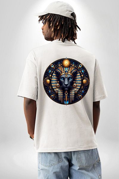 Angemiel تي شيرت Blue Lion Tefnut Moisture and Water Element مصر أبيض كبير الحجم للنساء والرجال مطبوع من الأمام والظهر