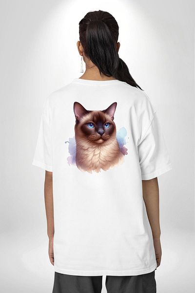 Angemiel تي شيرت مطبوع من الأمام والظهر للنساء والرجال باللون الأبيض من Siamese Cat