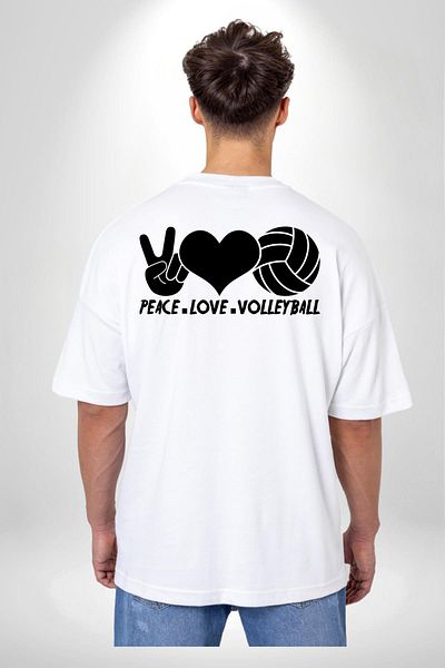 Angemiel تي شيرت Peace Love Volleyball أبيض كبير الحجم للنساء والرجال مطبوع من الأمام والظهر