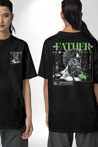 Angemiel Mythological Leader Modern Dad Design Black Oversize Women Men Front and Back Printed T-Shirt