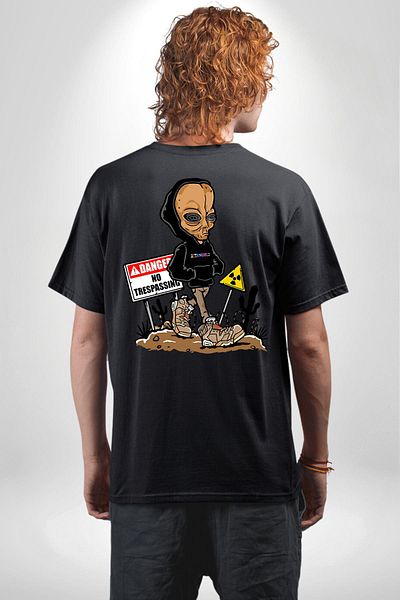 Angemiel Astroworld Alien Alien Radiation Black Oversize Women's Men's Front and Back Printed T-Shirt