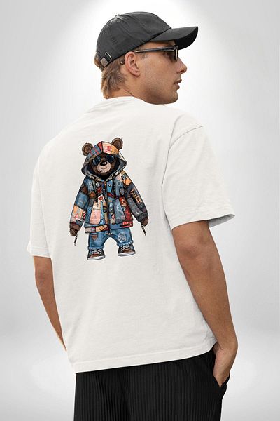 Angemiel تي شيرت مطبوع عليه تيدي بير من قماش الترقيع باللون الأبيض للنساء والرجال من Streetwear Fashion