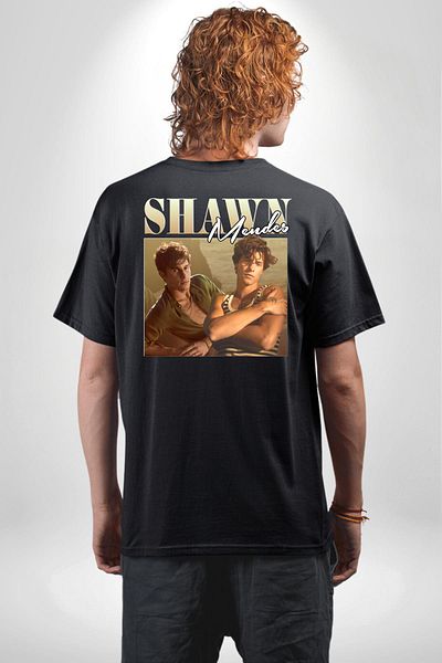 Angemiel Shawn Mendes Fan Fashion Rock Black Oversize Women Men Front and Back Printed T-Shirt