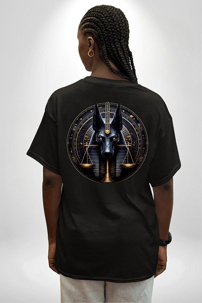 Angemiel Anubis Guardian of the Land of the Dead Justice Egypt Black Oversize Women Men Front and Back Printed T-Shirt