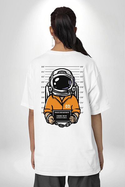 Angemiel تي شيرت مطبوع عليه رائد الفضاء Space Police باللون الأبيض للنساء والرجال من الأمام والظهر