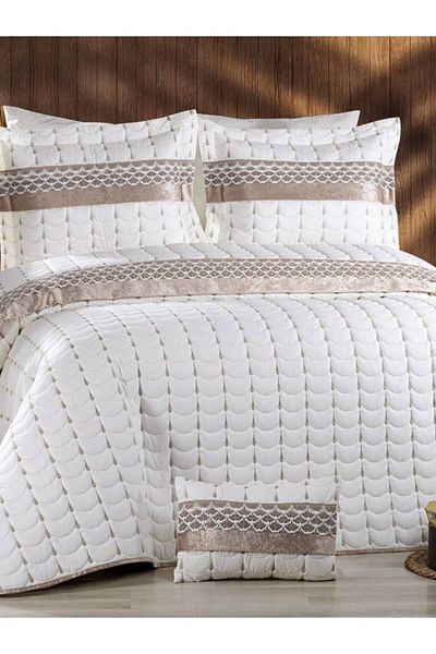 BALADI HOME Grey Colors Double Bedspread Embroidered Micro