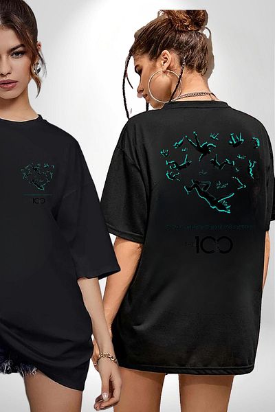Angemiel The 100 High Fall Abstract Survival Black Oversize Women Men Front and Back Printed T-Shirt