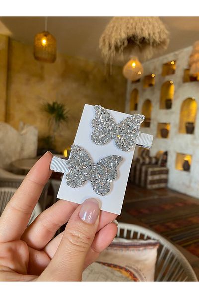 Little Sparkle Co. Silver Glitter Butterfly Buckle Set of 2
