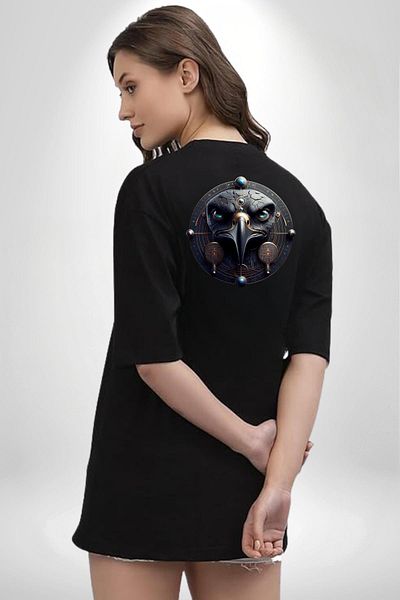 Angemiel Horus God of the Sky Kingdom and Protection Egypt Black Oversize Women Men Front and Back Printed T-Shirt