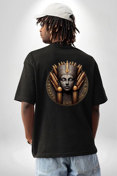 Angemiel Nepit Goddess of Harvest and Grain Old Egypt Black Oversize Women Men Front and Back Printed T-Shirt