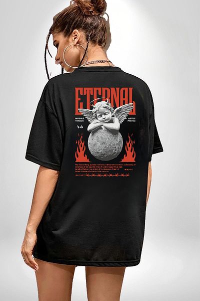 Angemiel The Power of Eternity the Triumph of Justice Black Oversize Women's Men's Front and Back Printed T-Shirt