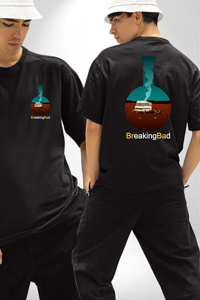 Angemiel Breaking Bad Chemistry Flask Black Oversize Women's Men's Front and Back Printed T-Shirt