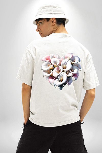 Angemiel تي شيرت Kala Lily Flower Grace of Purity أبيض كبير الحجم للنساء والرجال مطبوع من الأمام والخلف