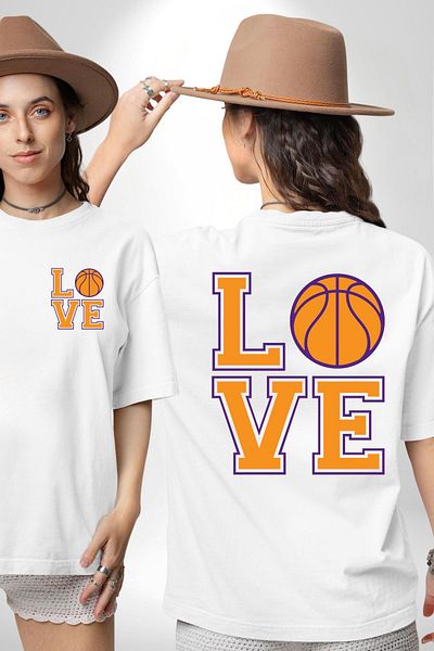 Angemiel Love White Oversize Women's Men's Front and Back Printed T-Shirt for Basketball Lovers