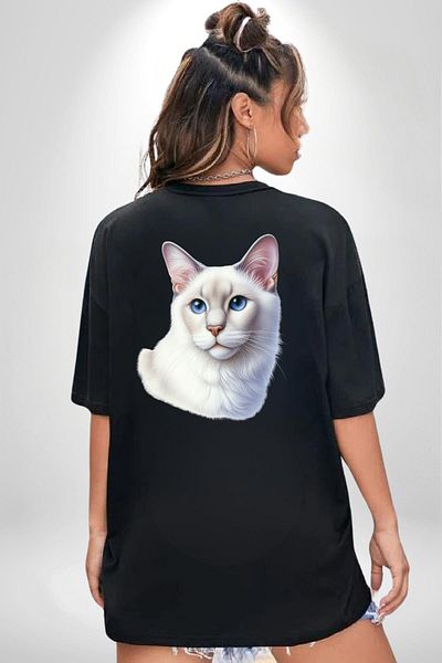 Angemiel Ragdoll Cat Black Oversize Women's Men's Front and Back Printed T-Shirt