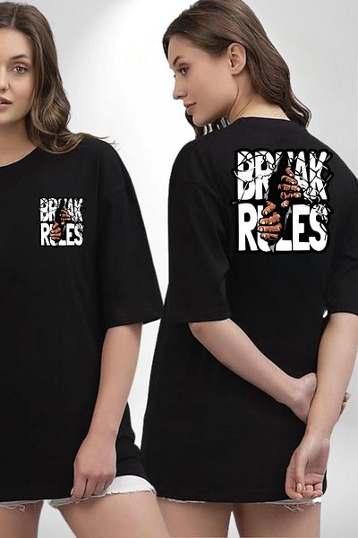 Angemiel Rules Breaker Rebel Style Individuality and Rebellious Posture Black Oversize Women Men Front and Back Printed T-Shirt