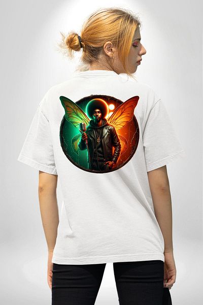 Angemiel Music Art Men's Butterfly Custom Design White Oversize Women's Men's Front and Back Printed T-Shirt