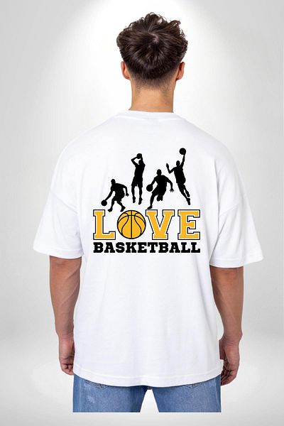 Angemiel تي شيرت Street Basket Love باللون الأبيض مقاس كبير للنساء والرجال مطبوع من الأمام والظهر مع كرة السلة