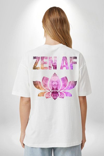 Angemiel تي شيرت ZEN AF يجلب الهدوء إلى روحك بتصميم اليوغا باللون الأبيض للنساء والرجال مطبوع من الأمام والظهر