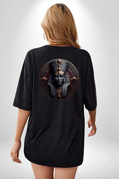 Angemiel Strong Wosret Symbol of Power and Protection Egyptian Black Oversize Women Men Front and Back Printed T-Shirt