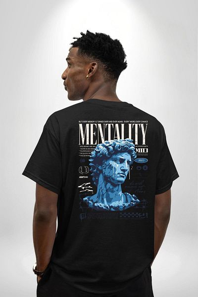 Angemiel Mentalite and Power Mental Heritage Deep Thoughts Black Oversize Women Men Front and Back Printed T-Shirt