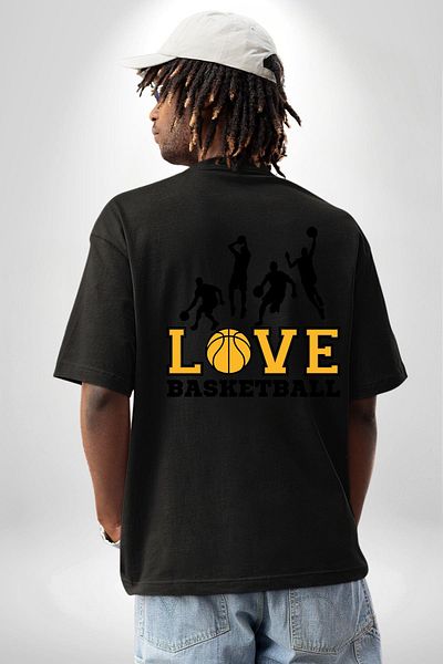 Angemiel Street Basket Love with Basketball Ball Black Oversize Women Men Front and Back Printed T-Shirt