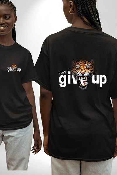 Angemiel Quit Printed Tiger Motivational Design Black Oversize Women's Men's Front and Back Printed T-Shirt