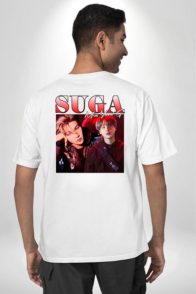 Angemiel Suga Musician White Oversize Women Men Front and Back Printed T-Shirt for K-Pop Fans