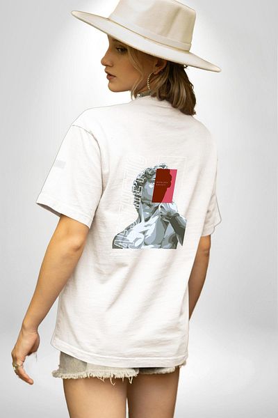 Angemiel Aesthetic Printed Art and Modern Design White Oversize Women's Men's Front and Back Printed T-Shirt