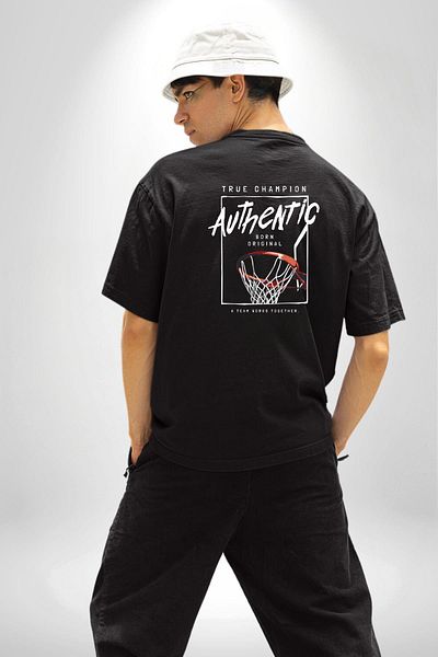 Angemiel Real Champion Basketball Sports and Motivation Black Oversize Women Men Front and Back Printed T-Shirt