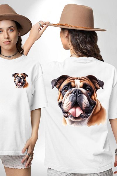 Angemiel تي شيرت Mythical Bulldog Dog Friendly أبيض كبير الحجم للنساء والرجال مطبوع من الأمام والظهر