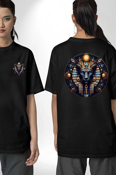 Angemiel Blue Lion Tefnut Moisture and Water Element Egypt Black Oversize Women's Men's Front and Back Printed T-Shirt