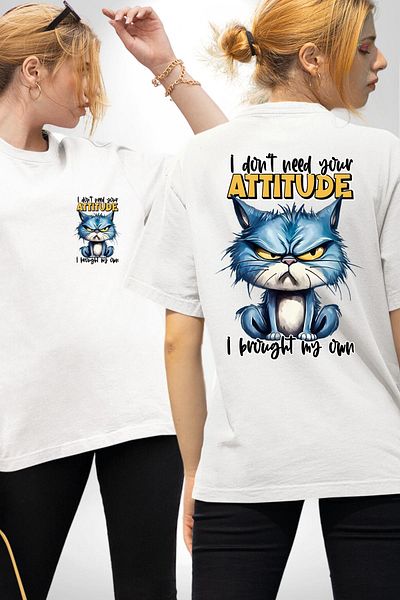 Angemiel تي شيرت مطبوع عليه Cat Funny Cat White مقاس كبير للنساء والرجال من الأمام والظهر