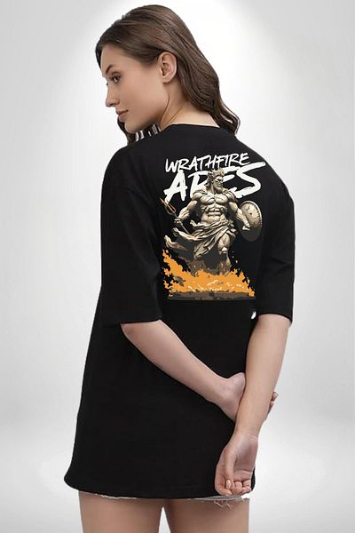 Angemiel The Power of Ares God of War Black Oversize Women's Men's Front and Back Printed T-Shirt