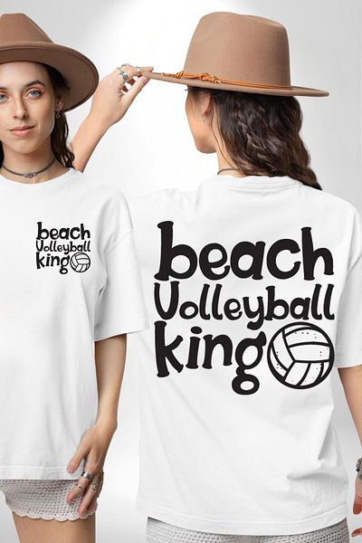 Angemiel تي شيرت مطبوع عليه Beach Volleyball Leased Written باللون الأبيض للنساء والرجال بطبعة أمامية وخلفية