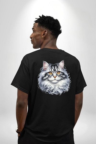 Angemiel Norwegian Forest Cat Black Oversize Women's Men's Front and Back Printed T-Shirt