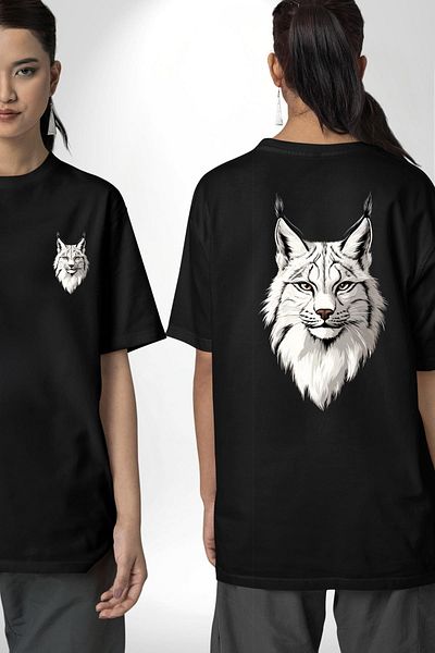 Angemiel Special for Nature and Animal Lovers Vaşak Black Oversize Women's and Men's Front and Back Printed T-Shirt