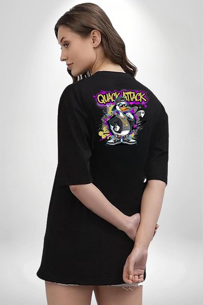 Angemiel  Style Duck Cool Sneakers Black Oversize Women Men Front and Back Printed T-Shirt