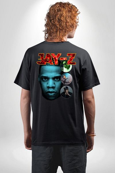 Angemiel Jay-Z Rap Music Hip Hop 90S Legend Black Oversize Women Men Front and Back Printed T-Shirt