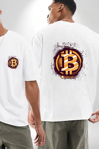 Angemiel تي شيرت Digital Revolution Bitcoin Rise of Crypto Coin أبيض كبير الحجم للنساء والرجال مطبوع من الأمام والظهر