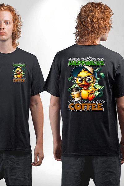 Angemiel Coffee for Happiness Black Oversize Women's Men's Front and Back Printed T-Shirt