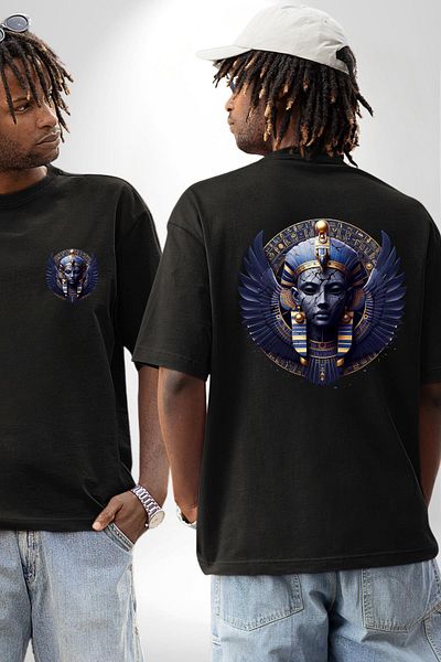 Angemiel Mut Mother Goddess, Pharaoh's Protector Black Oversize Women's Men's Front and Back Printed T-Shirt