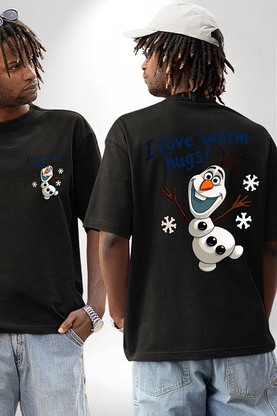 Angemiel Time for Snowflakes and Warm Hugs Black Oversize Women Men Front and Back Printed T-Shirt